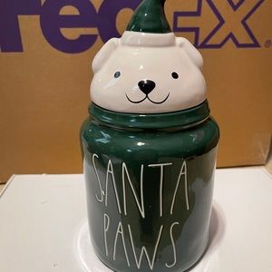 Rae Dunn Santa paws figural dog canister